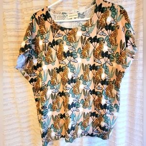 Anthropologie PEPALOVES Feline-Printed Sweater Tee